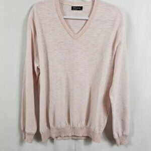 St. Croix Two Tone Texture V-Neck Sweater in Pink - Size L